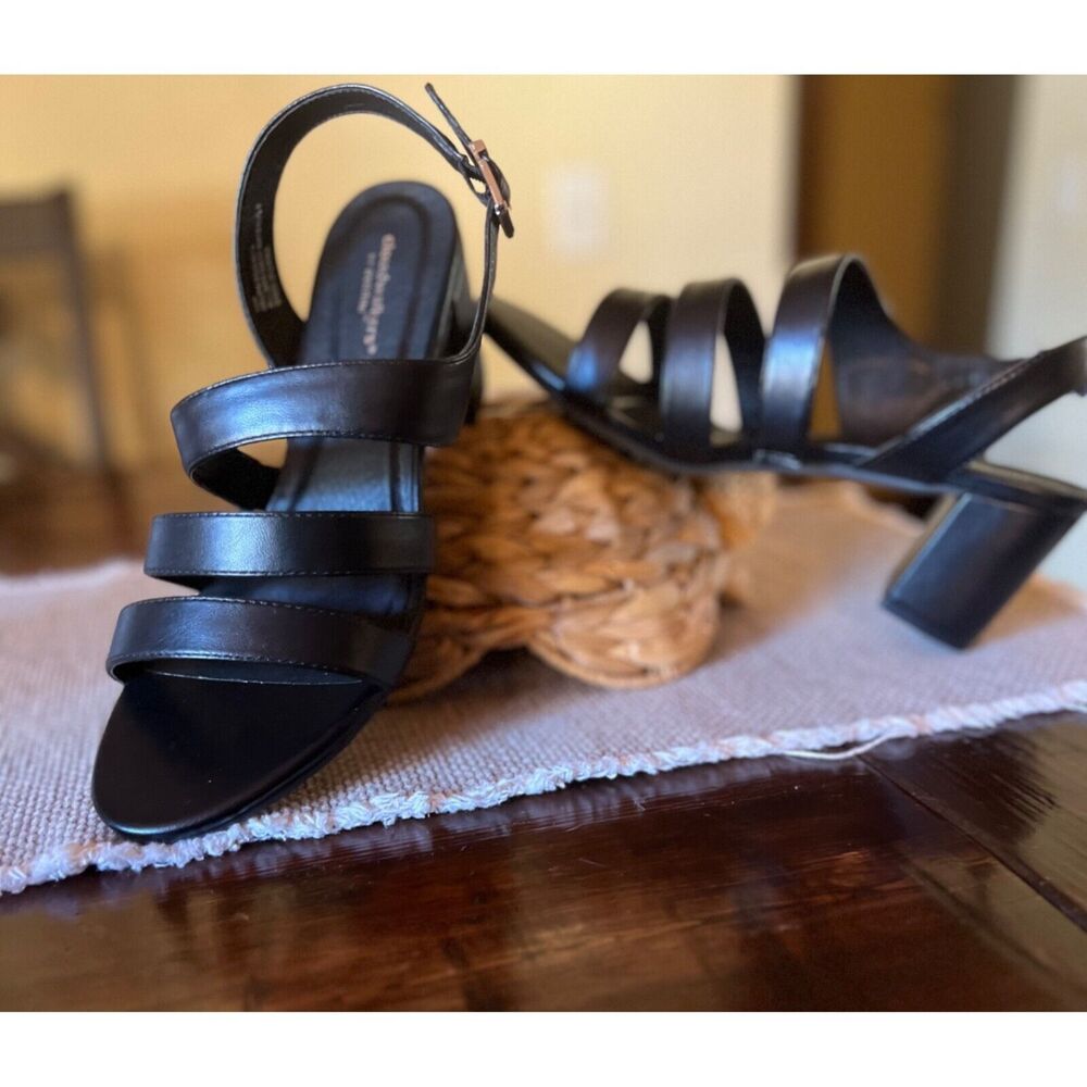 cloudwalkers Black Strappy Block Heel Sandals